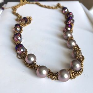 Crystal & Pearl Bead & Chain Necklace